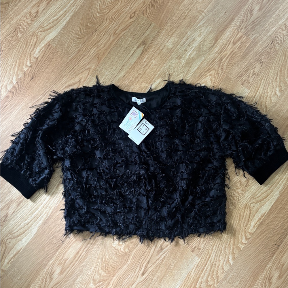 THML Black Textured Fringe Crop Top